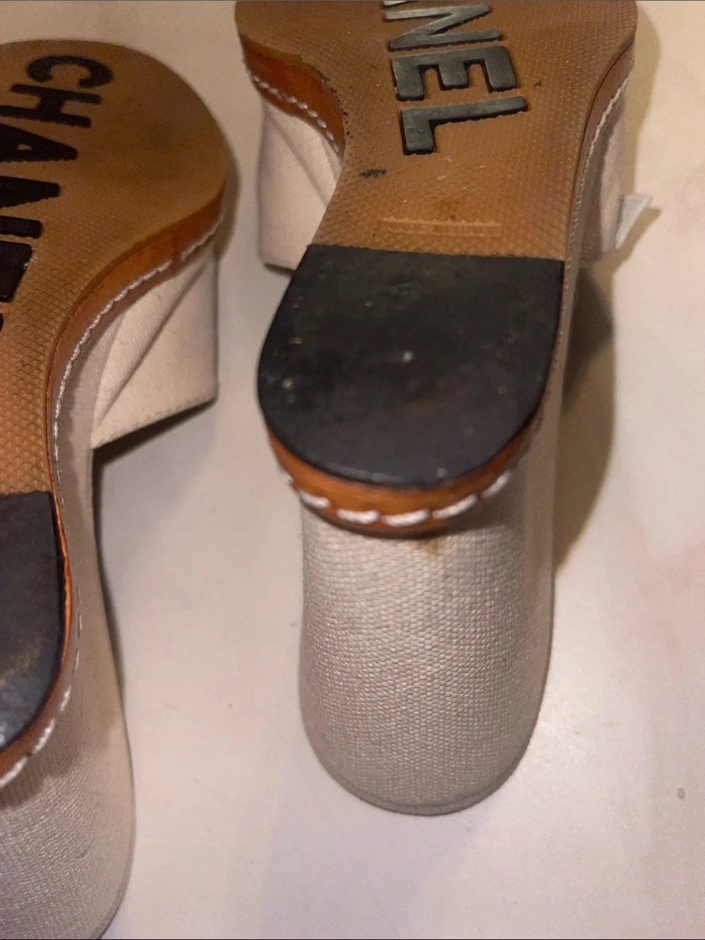 Chanel Two-tone Canvas Wedges 36 CC logo slides